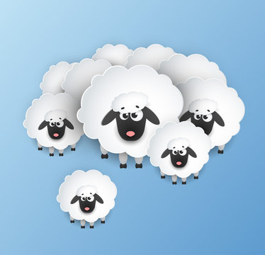 Sheeps paper art - vector Icon. Arstract illutration.
