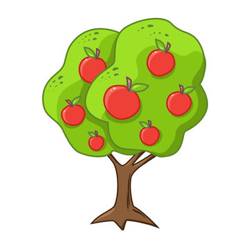 Vector illustration of an apple tree isolated on a white background.