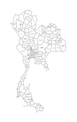 Vector isolated illustration of simplified administrative map of Thailand. Borders and names of the regions. Black line silhouettes