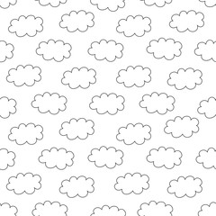 Simple outline clouds pattern. Seamless kids background. Vector illustration.
