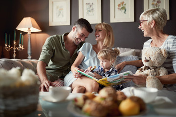 Family with daughter and grandmother enjoying