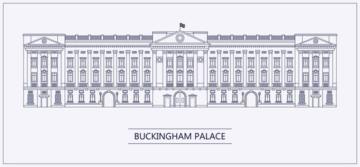London Buckingham palace outline flat vector illustration. - obrazy, fototapety, plakaty