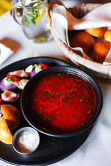 Restaurant dish. Ukrainian borsch