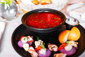 Restaurant dish. Ukrainian borsch