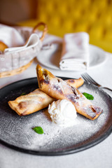 Apple strudel with ice cream