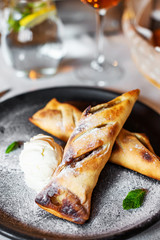 Apple strudel with ice cream