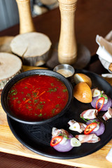 Restaurant dish. Ukrainian borsch