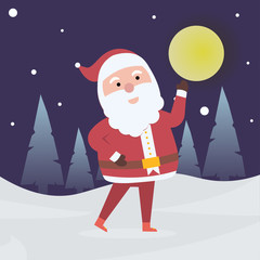 Cartoon Santa Claus for Christmas and New Year greeting Design or Animation. Vector isolated illustration of happy Santa Claus with background snow