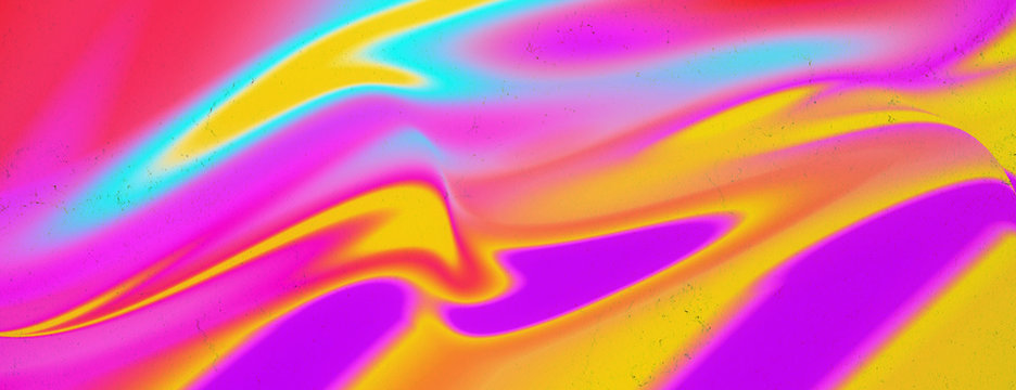 Fototapeta Abstract concept with neon colorful fluid art on concrete background. Digital modern art. Flowing blue, red, coral, pink, yellow and purple colors.