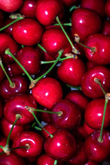 Bright sweet cherry in pottery. Background.