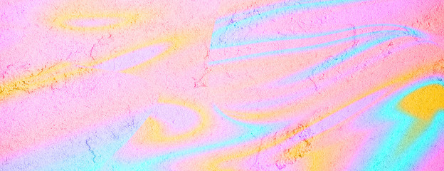 Abstract concept with neon colorful fluid art on concrete background. Digital modern art. Flowing pink, blue, orange and purple colors.