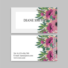 Business card with beautiful flowers. Template