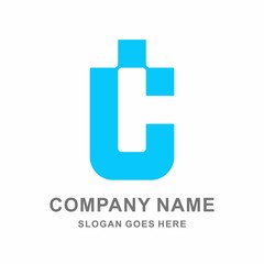 Monogram Letter C Square Pixel Business Company Stock Vector Logo Design Template