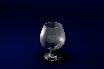 3D illustration of cognac chalice glass on dark blue design background - drinking glass render