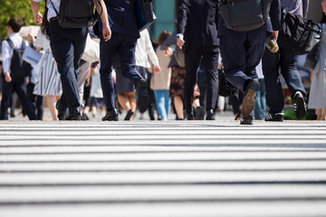 Obraz premium 横断歩道を渡るビジネスマンの後ろ姿