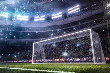 football goal with people on background 3d rendering