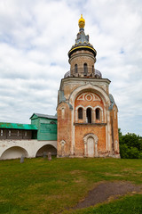 Fototapeta na wymiar Svechnaya Tower and the wall of the Boris-Gleb Monastery in the city of Torzhok, Russia