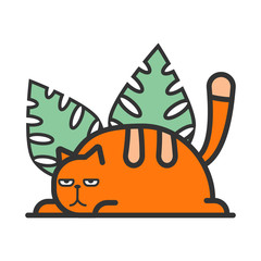 Illustration of a red cat in green leaves