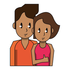 Young couple cartoon profile isolated