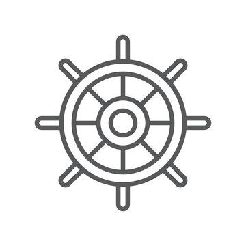 Boat steering wheel line icon. Minimalist icon isolated on white background. Ship helm simple silhouette.
