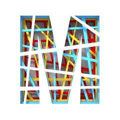 Colorful paper cut out font Letter M 3D