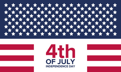 Independence Day in United States. Fourth of July. Federal holiday, celebrated annual in 4 July. Birthday USA as a free country. Patriotic design. Poster, greeting card, banner and background. Vector