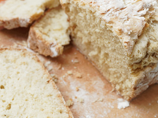 Fototapeta na wymiar Homemade unleavened bread. Sliced bread. Rustic still life.