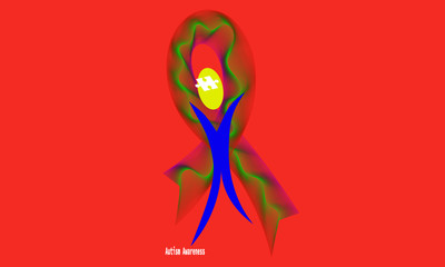 Autism awareness ribbon with drawn person piece of puzzle editable colors
