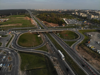 Fototapeta na wymiar A1 highway aerial view in Silainiai, Kaunas, Lithuania