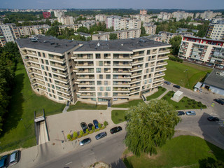 Aerial view of modern house in Eiguliai district in Kaunas