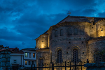 Fototapeta na wymiar Sveta Sofija old church in Ohrid at night