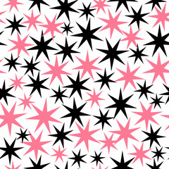Decorative pink and black star seamless pattern