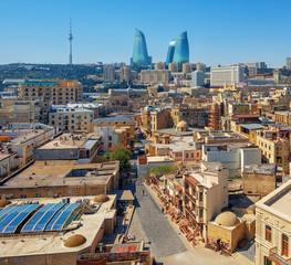 Baku city, the Old town and modern skyline, Azerbaijan