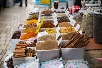 Market or bazaar of spice products in Akko Israel