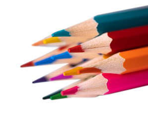 isolated color pencils close up on white background