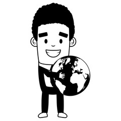 businessman holding world map on white background