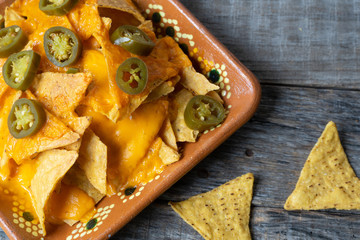 Mexican nachos with real cheese and jalapenos pepper