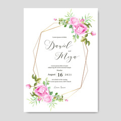 beautiful wedding card with floral and leaves frame template