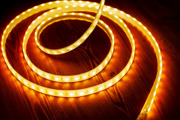 beautiful glowing LED strip of warm light for mounting decorative lighting for homes, offices and other dark places