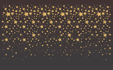 Hand Drawn Golden Stars Border. Golden falling stars. Festive gold confetti abstract decoration for party, birthday celebrate, anniversary or event, festive.