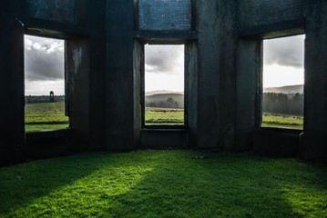 Scenic window in ruins on Irish coast 