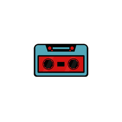 audio cassette isolated on white background, 80's style red and blue