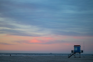 Sunrise light over the beach of Langeoog Island, in Northern Germany, Niedersachsen, Ostfriesland, Germany