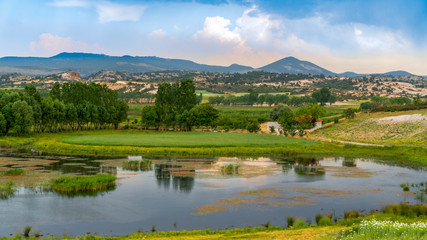 Obraz premium Ihsaniye, Afyonkarahisar/Turkey-June 08 2019: Phrygia Valley Natural Park (Frig Vadisi Tabiat Parki) with Lake Emre.