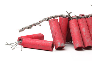 Red Firecrackers on white background 