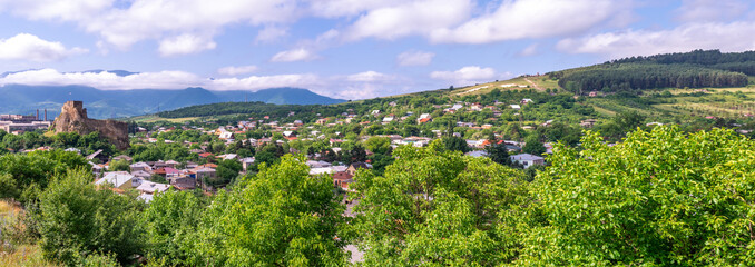 Panorama of Surami town in Shida Kartli region, travel to Georgia.
