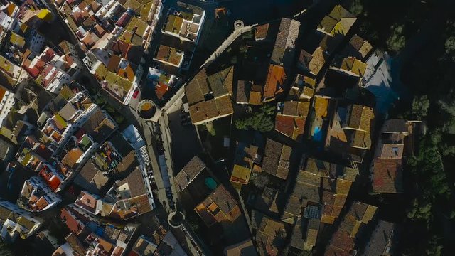Aerial panorama of the entire Tossa de Mar:  village, castle, fortress, rocky coast and sunny beaches makes this picturesque landscape. Girona province, Catalonia, Spain.