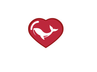 Humpback an ocean's giant whale for logo design illustration in a heart shape love icon