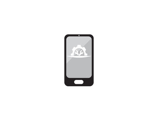 Mechanic gear tools in and pignion for logo design illustration, in a smartphone shape icon