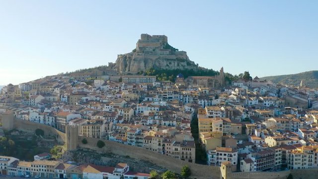 Panoramic view of the hilltop village of Morella in Castellon, Valencian province of Spain